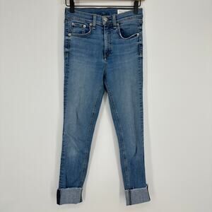 Rag & Bone High Rise Ankle Skinny Jean Levee Raw Hem Pockets Womens 26